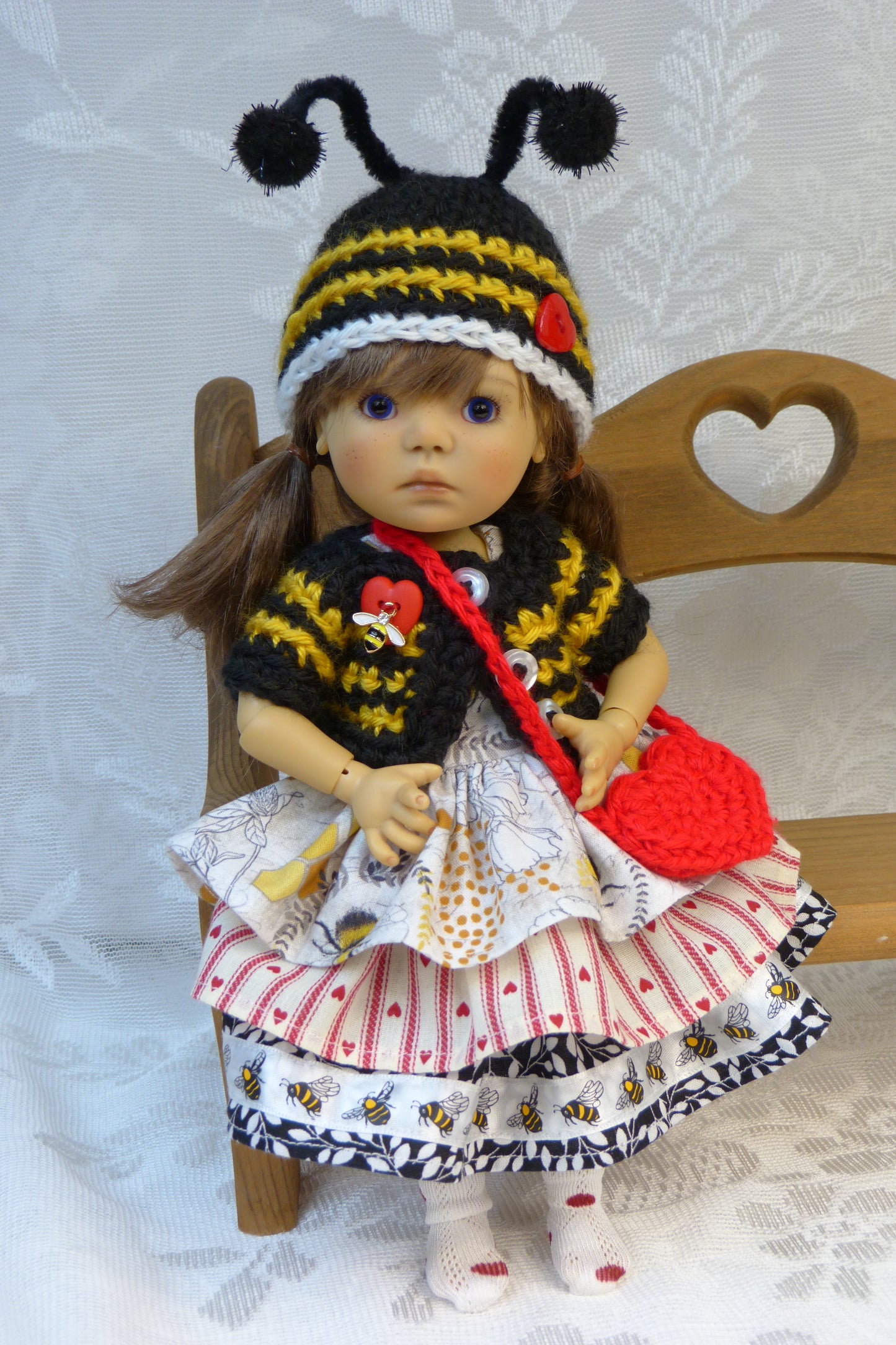 "Honey, Bee Mine" Valentine Outfit for 11 Inch Dumpling Meadowdoll
