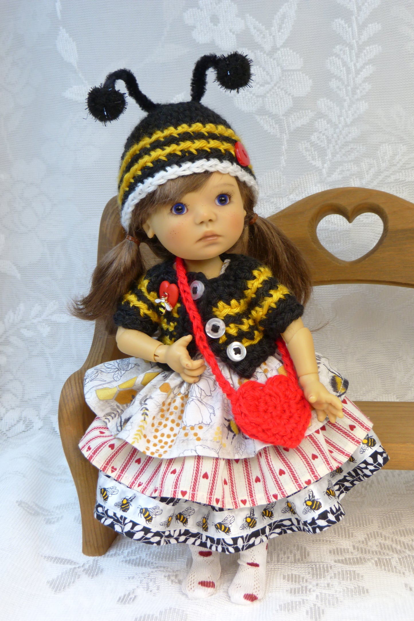 "Honey, Bee Mine" Valentine Outfit for 11 Inch Dumpling Meadowdoll