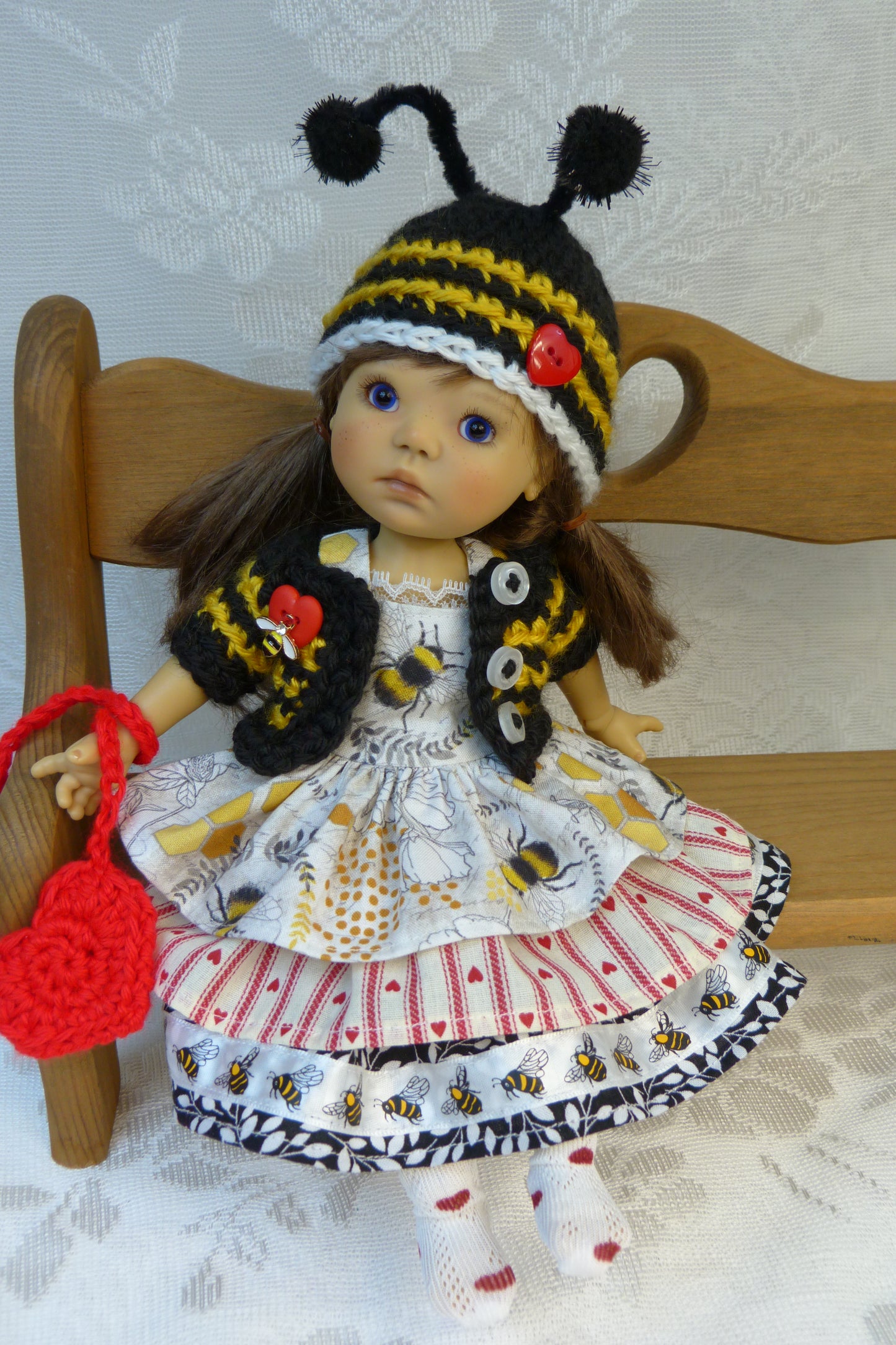 "Honey, Bee Mine" Valentine Outfit for 11 Inch Dumpling Meadowdoll